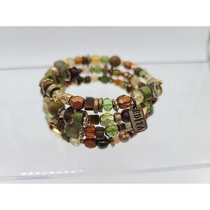Edita Memory Wire Cuff/Wrap Beaded Bracelet - Bohemian/Crystals - Made in Isreal
